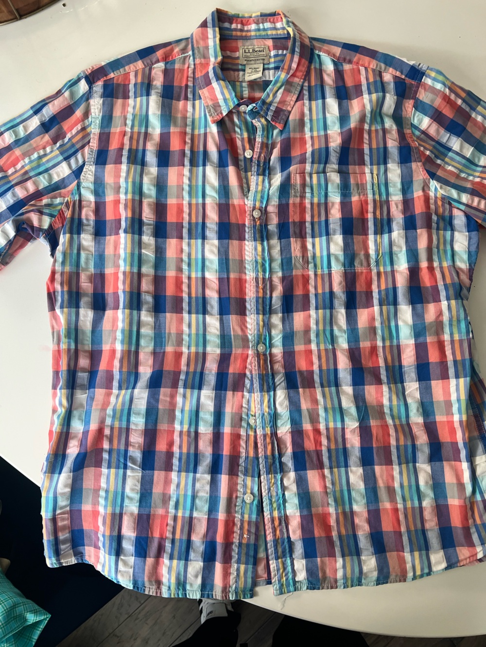 L.L. Bean Plaid Button-Down Shirt in Red, Blue, White